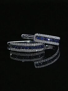 1 Pair 925 Sterling Silver Blue Sapphire Earrings, Casual Elegant Jewelry Gift For Women On Valentine's Day - Blue Stone Earrings - View 2