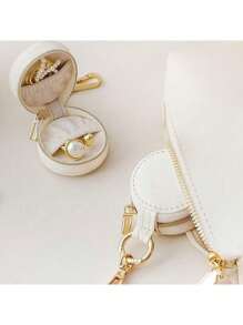 1 件别致迷你悬挂式珠宝盒 PU 皮革，防水收纳盒，适用于戒指、耳环、项链和化妆品配件，带装饰拉链，珠宝礼品盒 - 彩色 - 查看 6