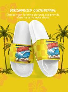 1 Pair Custom Women's Sandals, Personalized Customized Photo Design, Custom Soft Sole Sandals, Home Slippers, Suitable For Indoor, Outdoor And Bathroom Garden, Spring And Summer Sandals, Customized Gift For Mom/Dad/Her/Him/Girlfriend/Boyfriend/Wife/Husband/Friend - White - View 3