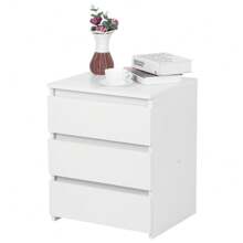 White Modern Nightstand Bedside Table With 3 Storage Drawers Bedroom Furniture - White - View 10