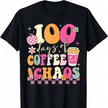 100 Days Of Coffee And Chaos 100th Day Of School Teacher Kid T-Shirt - Black - View 1