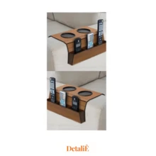 Kit 2 Cup Holder Tray With Control Holder Mat For Sofa Armrest - Camel - View 5