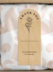 50 张牛皮纸感谢贴纸棕色花卉图案感谢贴纸活动商品包装包装标签在线零售 - 彩色 - 查看 3