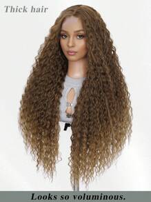 28 英寸女士超长假发，小卷波浪蜜棕色和黑色合成假发，耐热，蓬松浓密，适合日常使用、婚礼和派对