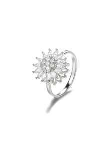 1 pièce Bague à cristaux de luxe en forme de flocon de neige pour femmes. Bague rotative, anti-stress, réglable, cadeau de mode bijoux anti-anxiété