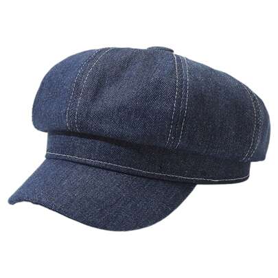 Women's Denim Newsboy Beret Cap Visor Cap Elegant Paperboy Painter 8 Panel Octagonal Hat