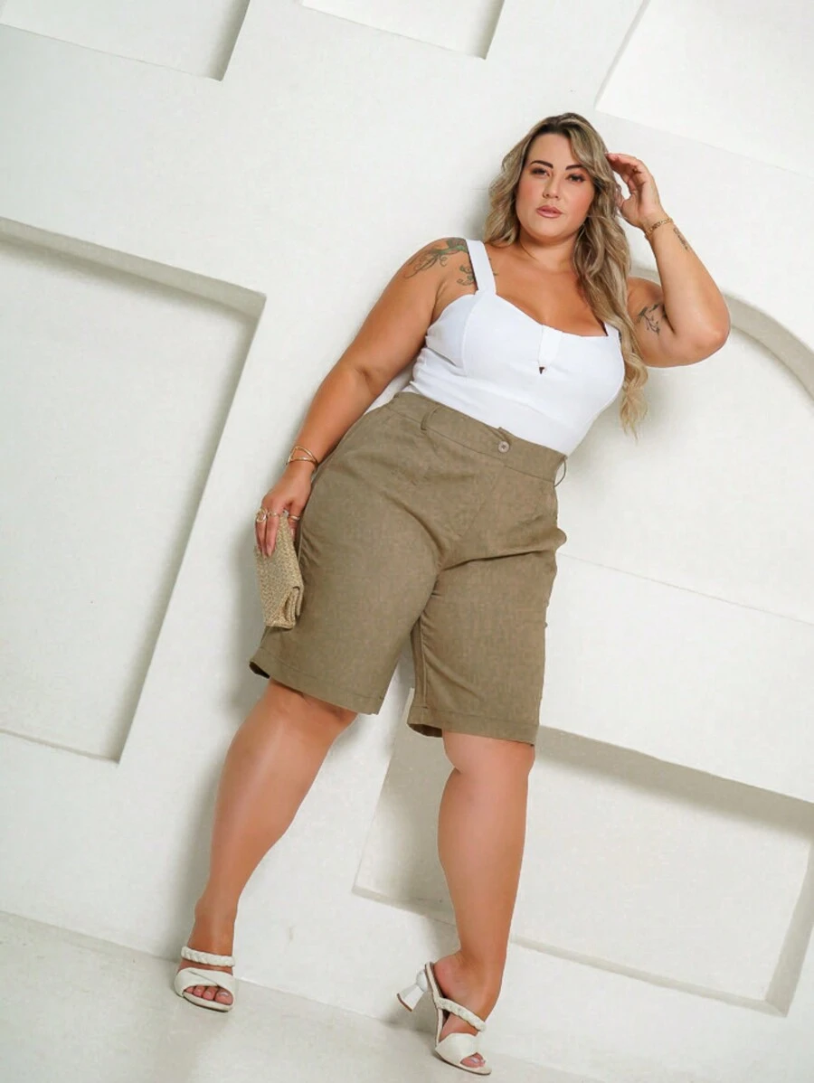 Women's Plus Size Social Bermuda Shorts Sensory - 綠色 - 查看 1