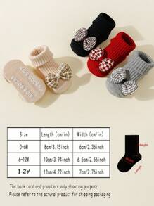 4 Pasang Kaos Kaki Bayi Perempuan Katun Motif Pita, Anti Selip, Panjang Setengah Betis, Cocok untuk Merangkak di Lantai Dalam Ruangan - MultiWarna - View 3
