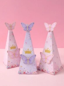 6pcs Beauty Butterfly Theme Triangle Gift Box,12pcs Pink Purple Butterfly Stickers, Butterfly Gift Wrapping Box Birthday Packing Supplies,1st Birthday Babe Shower Gender Reveal Party Decoration Gift Packaging Box - Butterfly - View 6