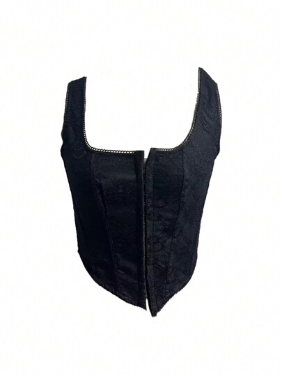 Vintage renda guarnição pescoço quadrado overbust ilhós frente rendas até costas desossado espartilho shapewear colheita cami topo