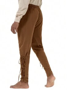 Men's Loose Pants, Medieval Costume Men's Pirate Pants, Renaissance Viking Pants With Pockets, Casual Trousers
