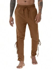 Men's Loose Pants, Medieval Costume Men's Pirate Pants, Renaissance Viking Pants With Pockets, Casual Trousers