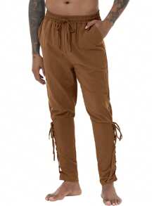 Men's Loose Pants, Medieval Costume Men's Pirate Pants, Renaissance Viking Pants With Pockets, Casual Trousers
