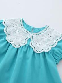 年轻女孩休闲时尚娃娃蕾丝边宽松沙滩裙派对公主裙夏季 - 淺色水洗藍 - 查看 3
