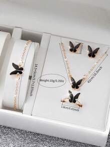 6pcs/Set Women's Minimalist Butterfly & Numberic Dial Quartz Wrist Watch + Butterfly Jewelry Set, Excluding Watch Box - Black - View 5