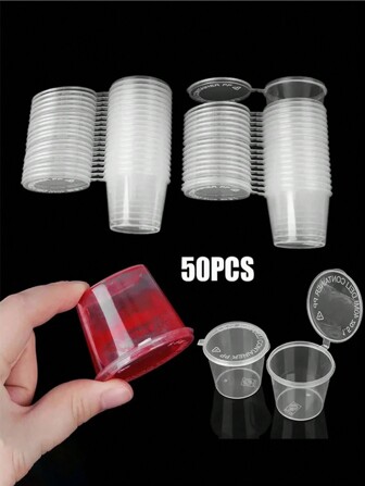 50/100个酱料杯，商用透明食品蘸料容器，便携式密封塑料杯带盖，一体式外卖打包盒
