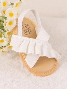 Cute Infant Girls Lace Trim Flat Sandals & Slippers, Summer - White - View 9