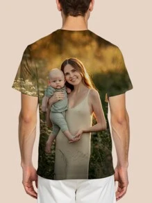 1pc Custom Personalized Photo Men's Short Sleeve T-Shirt, Full Print Tee Suitable For Summer Everyday Wear, Mother's Day Birthday Gift