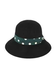 LEAJOURNO. 1pc Elegant Rolled Brim Wide Brim Polka Dot Sun Hat, Women Summer Sunscreen Sun Protection Hat - Black - View 3