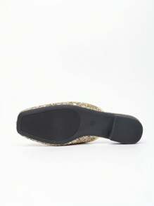 Gold, Silver, Black Glitter Star Decor Square Toe Mules Women, Low Heel Slip-On Mesh Breathable Closed Toe Backless Flat Slide Sandals For Summer Dresses
