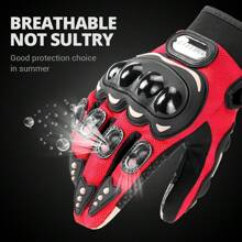 夏季摩托车手套透气户外运动手套越野摩托车骑行手套触屏街头摩托护具男女款黑红蓝 - 紅色 - 查看 5
