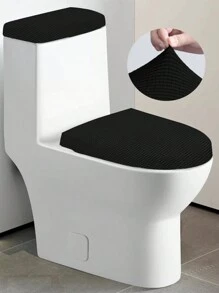 1 Set Solid Color Jacquard Corn Grain Toilet Seat Cover And Toilet Tank Cover, Stretch Toilet Seat Cover Set For Bathroom, Suitable For Small Size Toilet Tank And Lid, Home Decor - Black - View 1
