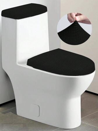 1 Set Solid Color Jacquard Corn Grain Toilet Seat Cover And Tank Lid Cover, Bathroom Toilet Lid Dust Cover Stretch Toilet Seat Set, Fits Most Toilet Tank And Lid Sizes, Home Decor