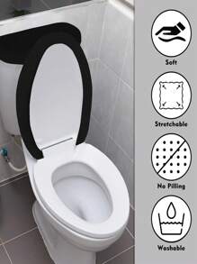 1 Set Solid Color Jacquard Corn Grain Toilet Seat Cover And Toilet Tank Cover, Stretch Toilet Seat Cover Set For Bathroom, Suitable For Small Size Toilet Tank And Lid, Home Decor - Black - View 3