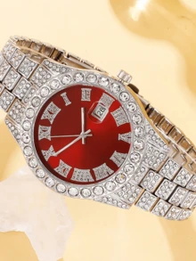 4pcs Set Men's Silver Stainless Steel Band Diamond Dial Quartz Watch + Bracelet, Suitable For Daily Wear And Decoration - Silver - View 3