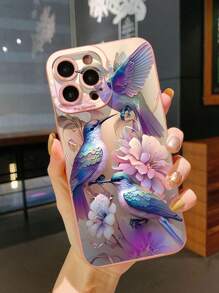 1个鸟花图案手机壳，兼容苹果/三星/Infinix/红米/OPPO/vivo/realme/POCO，防水防震防摔防刮。 - 粉色 - 查看 1