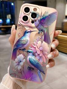 1个鸟花图案手机壳，兼容苹果/三星/Infinix/红米/OPPO/vivo/realme/POCO，防水防震防摔防刮。 - 粉色 - 查看 2