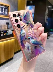 1个鸟花图案手机壳，兼容苹果/三星/Infinix/红米/OPPO/vivo/realme/POCO，防水防震防摔防刮。 - 粉色 - 查看 4