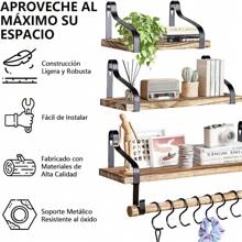 Estantes Flotantes Montados en la Pared - 5 PCS Repisas Flotantes - Estante de Pared, Capacidad de Carga 18 KG, 40 * 15 CM - Marrón Claro - Ver 4