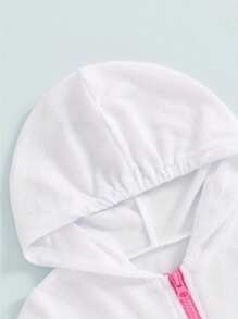 Traje de baño informal holgado de manga corta con volantes y cremallera para niñas de 1 a 8 años. - Blanco - Ver 4