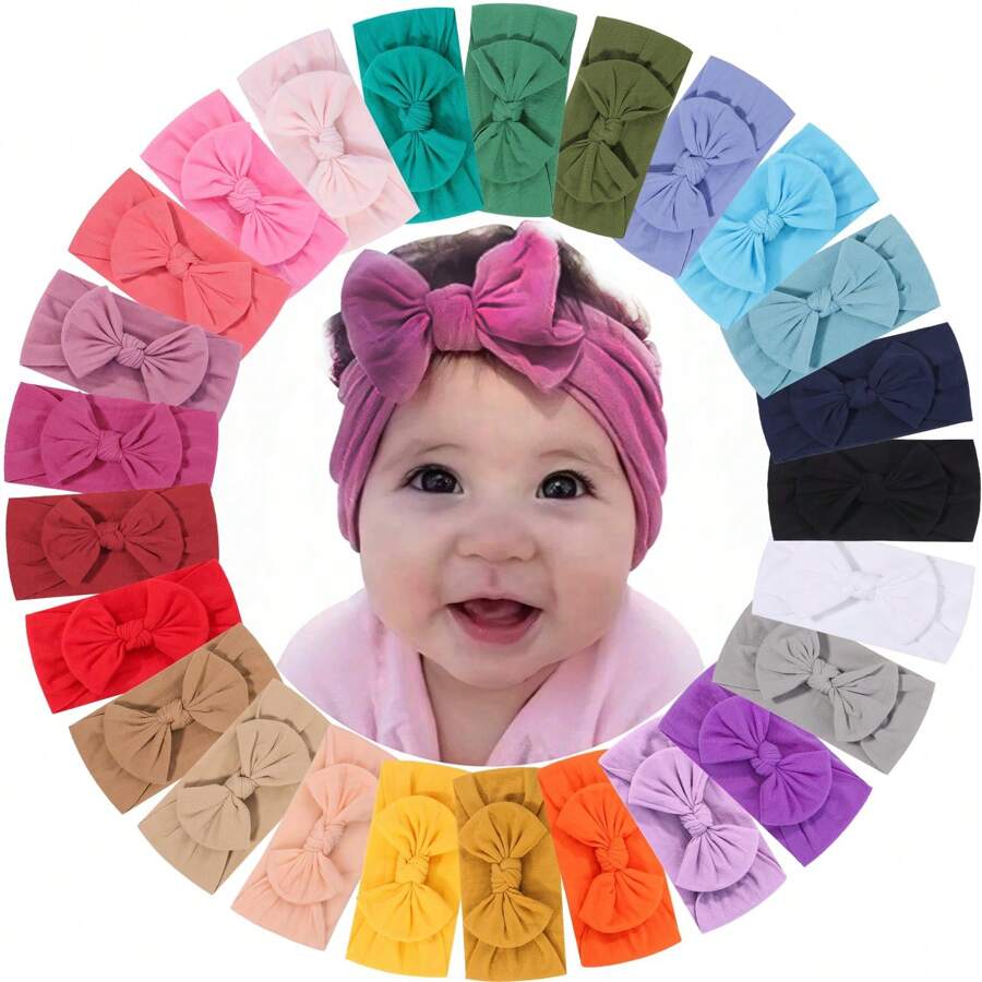 25pcs Baby Girls Nylon Headbands Turban Hair Bows Hair Band Elastic Hair Accessories For Kids Toddlers Infants Newborn Love Valentine - 25pcs - 查看 1