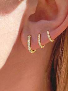 1 对迷人 925 纯银 9 毫米 - 11 毫米简约微镶超闪亮环状耳钉女士周年纪念女友生日礼物约会日常佩戴耳环精美珠宝 - 超閃耳扣 - 查看 7