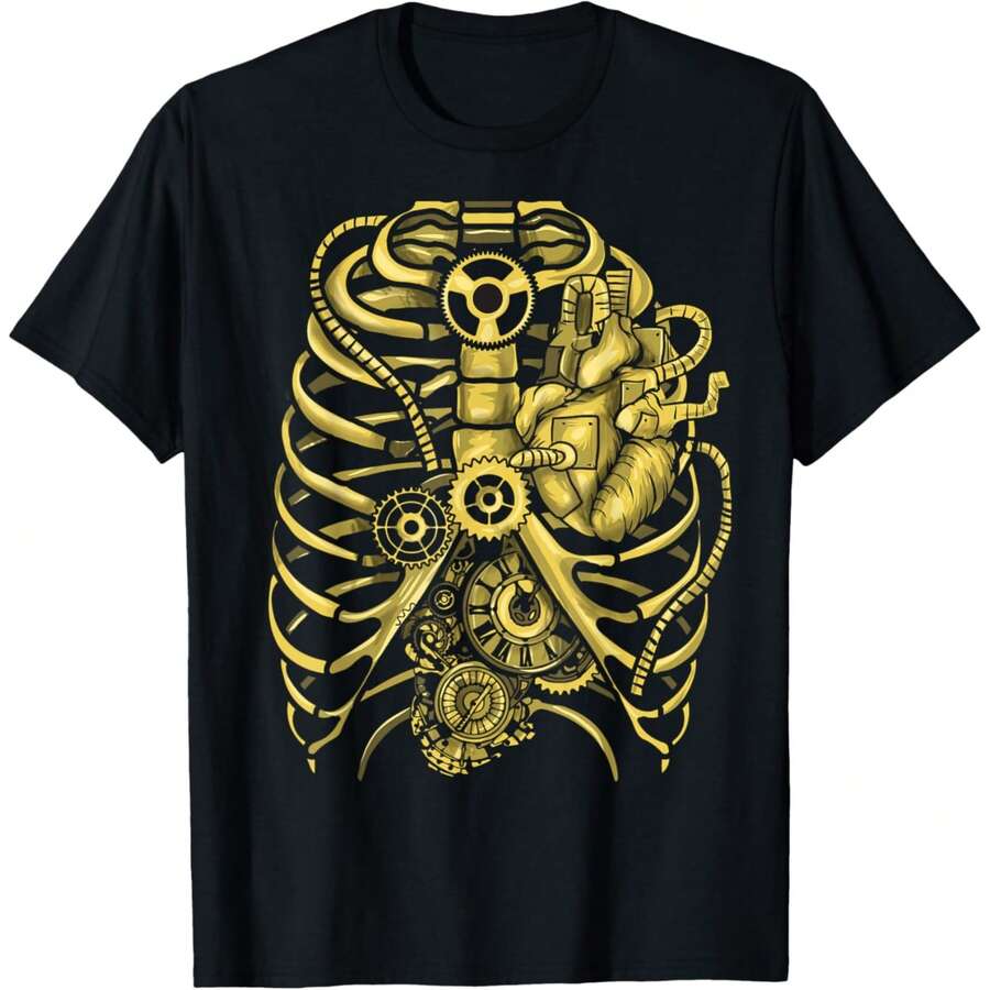 Steampunk Mechanical Heart Chest Gears Men Women Students T-Shirt