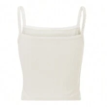 Women's Lace Trim Cami Tops Summer Rib Knit Crop Tank Tops Spaghetti Straps Sleeveless Square Neck Camisole Vests - 白色 - 查看 6
