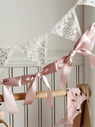 Bowknot Ribbon Garland Flags, Bow Handmade Hanging Garlands, Sweet Room Wall Hanging Banner For Birthday Room Girly Heart Decorations Wedding Party Decoration