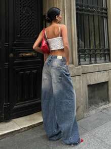 Jeans casuales de mujer con bolsillo y botones delanteros, para uso diario