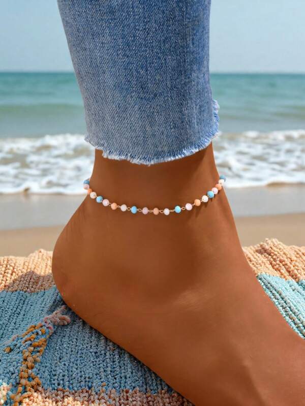 1pc Bohemian Chic Beaded Crystal Anklet, Suitable For Summer, Vacation, Shopping, Daily Wear (Actual Length, Crystal & Bead Quantity, Color May Vary)