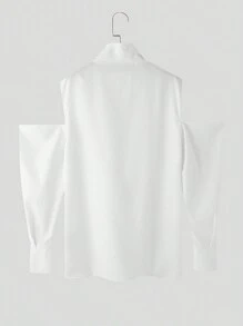 INCERUN Fashion Mens Stand Neck Cut Out Off-Shoulder Long Sleeve Tops Asymmetric Hem Casual Loose Shirt Blouse - 白色 - 查看 9