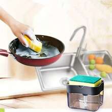 1pc Automatic Liquid Soap Dispenser With Sponge Brush For Kitchen Cleaning, Dish Washing Liquid Holderbathroom Decor Summer - Multicolor - View 7