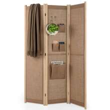3-Panel Faux Linen Room Divider Folding Privacy Screen-Natural - Khaki - View 10