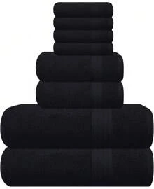 GLAMBURG Ultra Soft 8-Piece Towel Set -% Ringspun Cotton, Contains 2 Oversized Bath Towels 27x54, 2 Hand Towels 16x28, 4 Wash Cloths 13x13 - Everyday Use, Hotel  Spa - Black - 黑色 - 查看 8