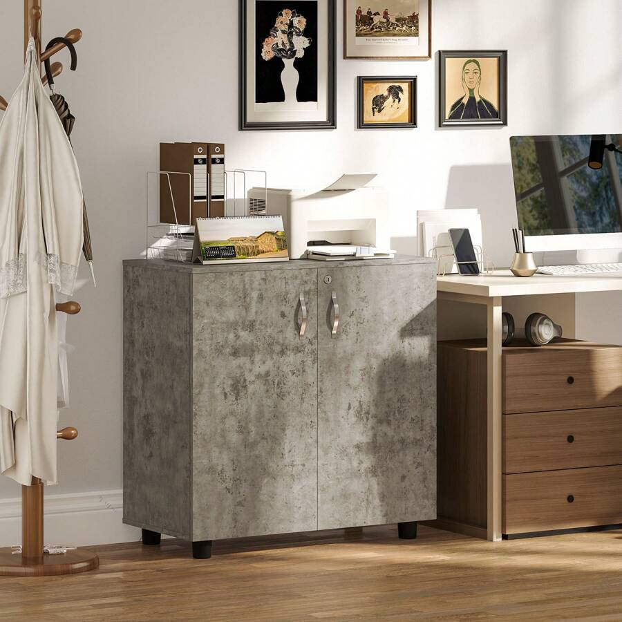 Vinsetto Lockable Filing Cabinet, 2-Tier Storage Cabinet, Office Storage Cabinet With 2 Keys For Home Office, Grey - Grey - View 1