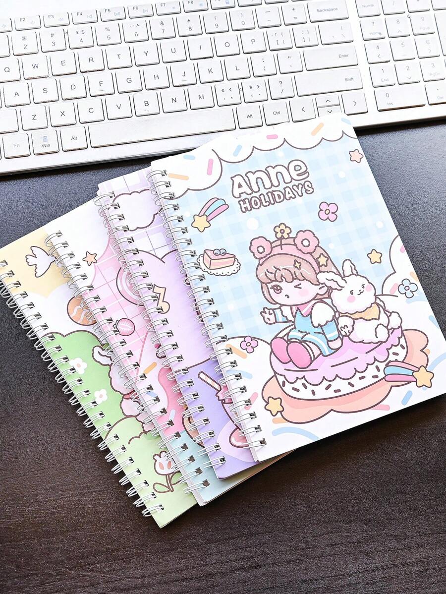 4 Stücke/Set Spiralbindung Notizbuch A5, 60 Blatt pro Heft, linierte Innenseiten, Schulmaterialien Schreibwaren