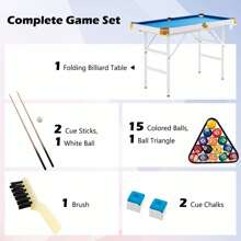 4FT Folding Billiards Table Portable Pool Game Table Set With 2 Cues 16 Balls - Blue - View 5