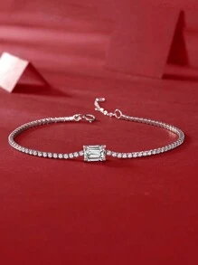 BLOVEMEE 1 pieza Elegante y lujoso brazalete de plata de ley 925 con Moissanita cuadrada de 1 quilate, apto para uso diario, viajes, fiestas, cumpleaños, día de San Valentín, Día de la Madre, aniversario de bodas, Navidad, regalo de joyería refinada para ella