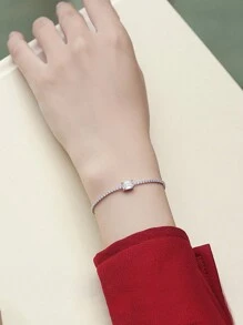 BLOVEMEE 1 pieza Elegante y lujoso brazalete de plata de ley 925 con Moissanita cuadrada de 1 quilate, apto para uso diario, viajes, fiestas, cumpleaños, día de San Valentín, Día de la Madre, aniversario de bodas, Navidad, regalo de joyería refinada para ella